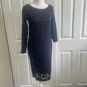 MIDI dark blue mid sleeve lace dress size s